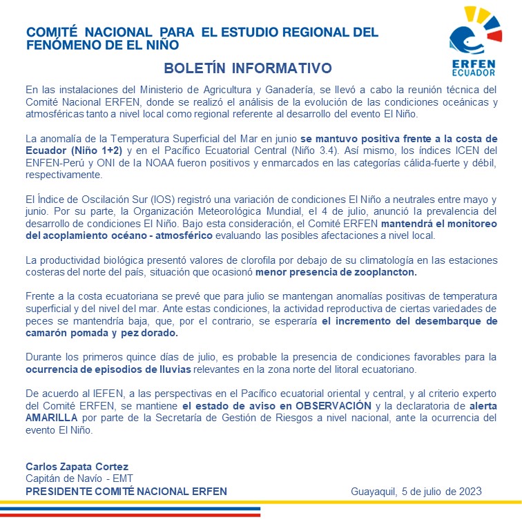 ERFEN - Boletín informativo 5 de julio de 2023