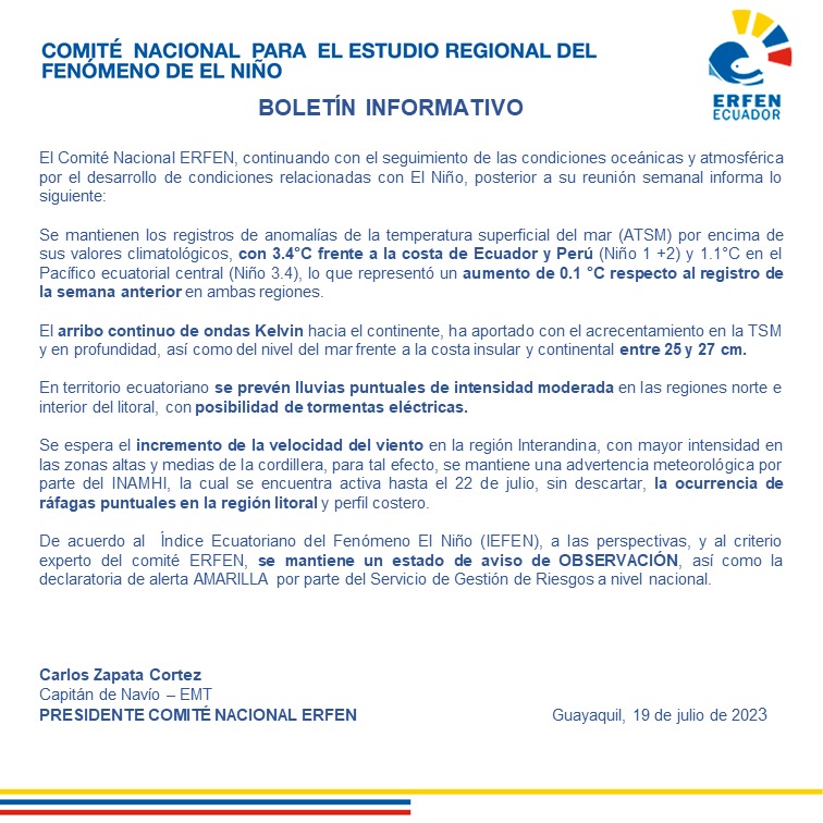 ERFEN - Boletín informativo 19 de julio de 2023