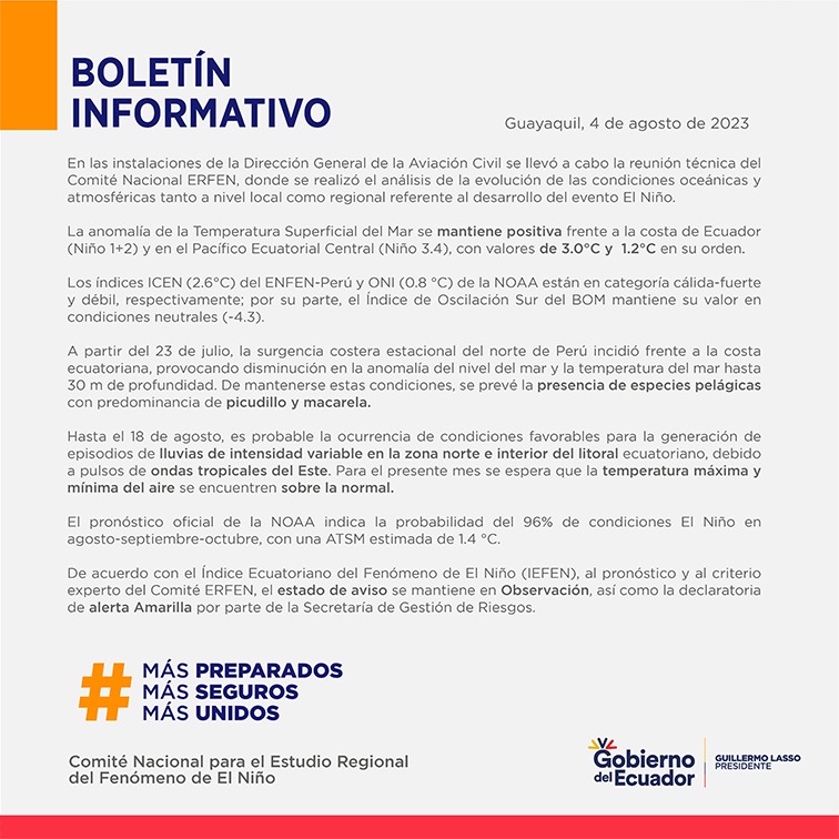 ERFEN - Boletín informativo 4 de agosto de 2023
