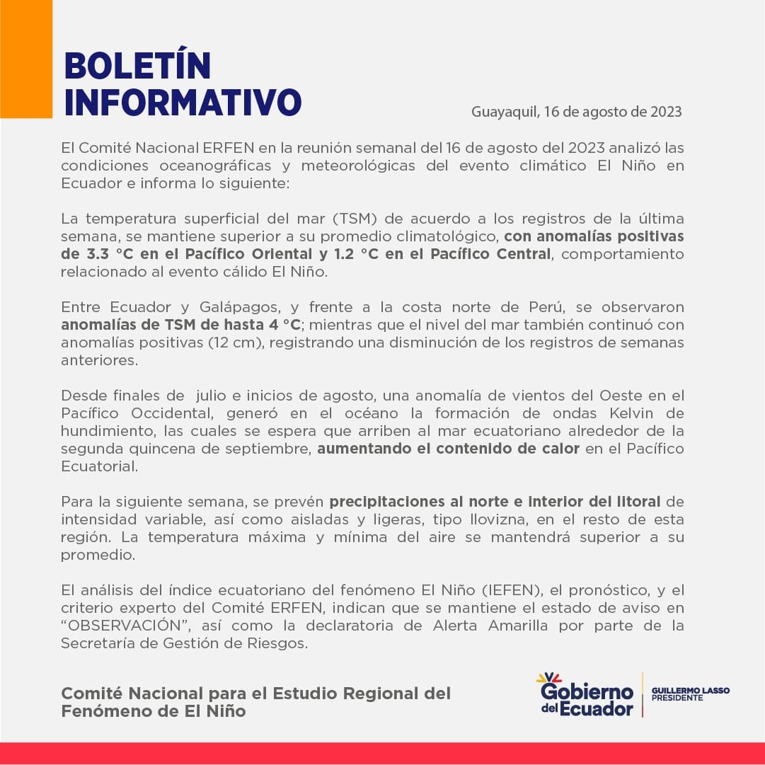ERFEN - Boletín informativo 16 de agosto de 2023