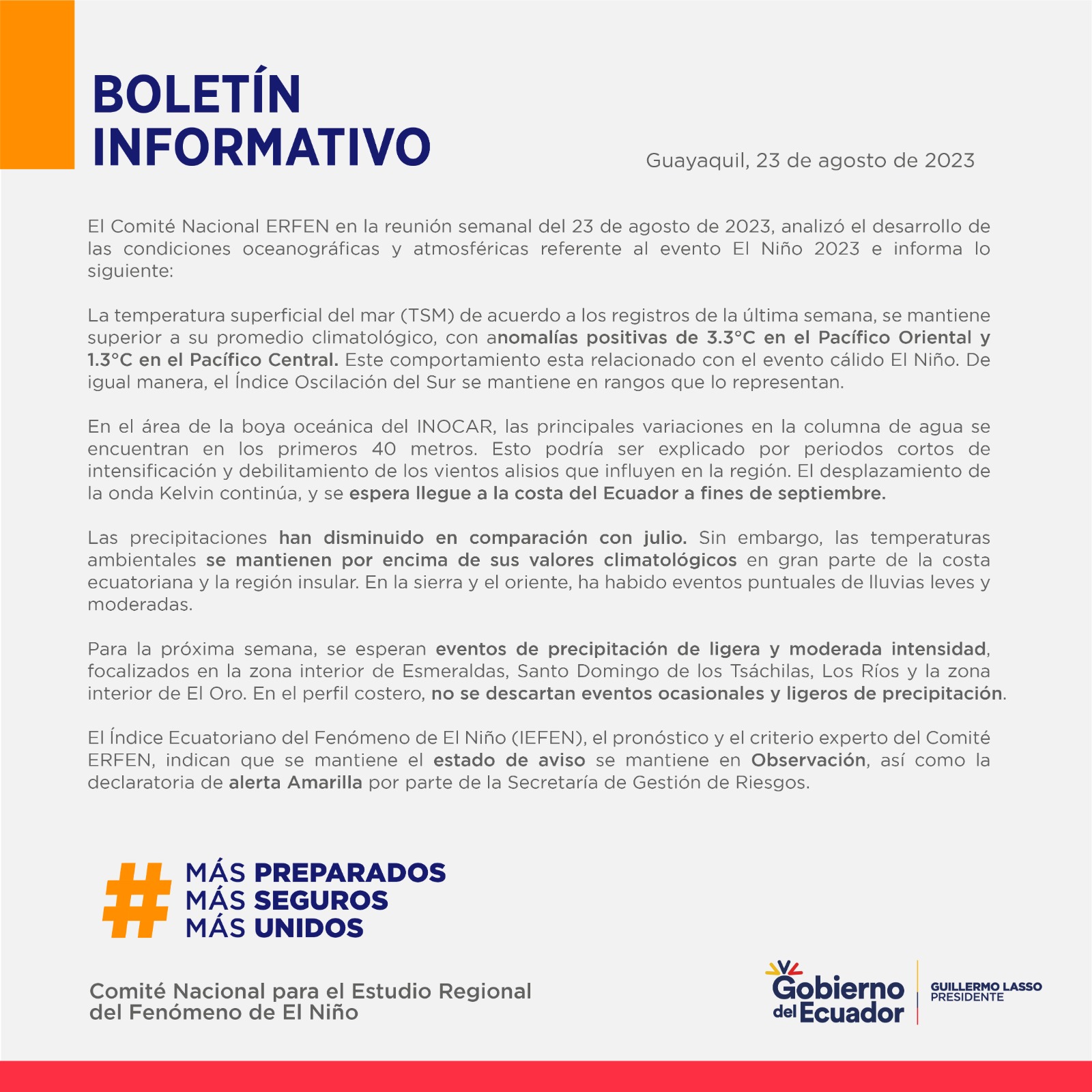 ERFEN - Boletín informativo 23 de agosto de 2023