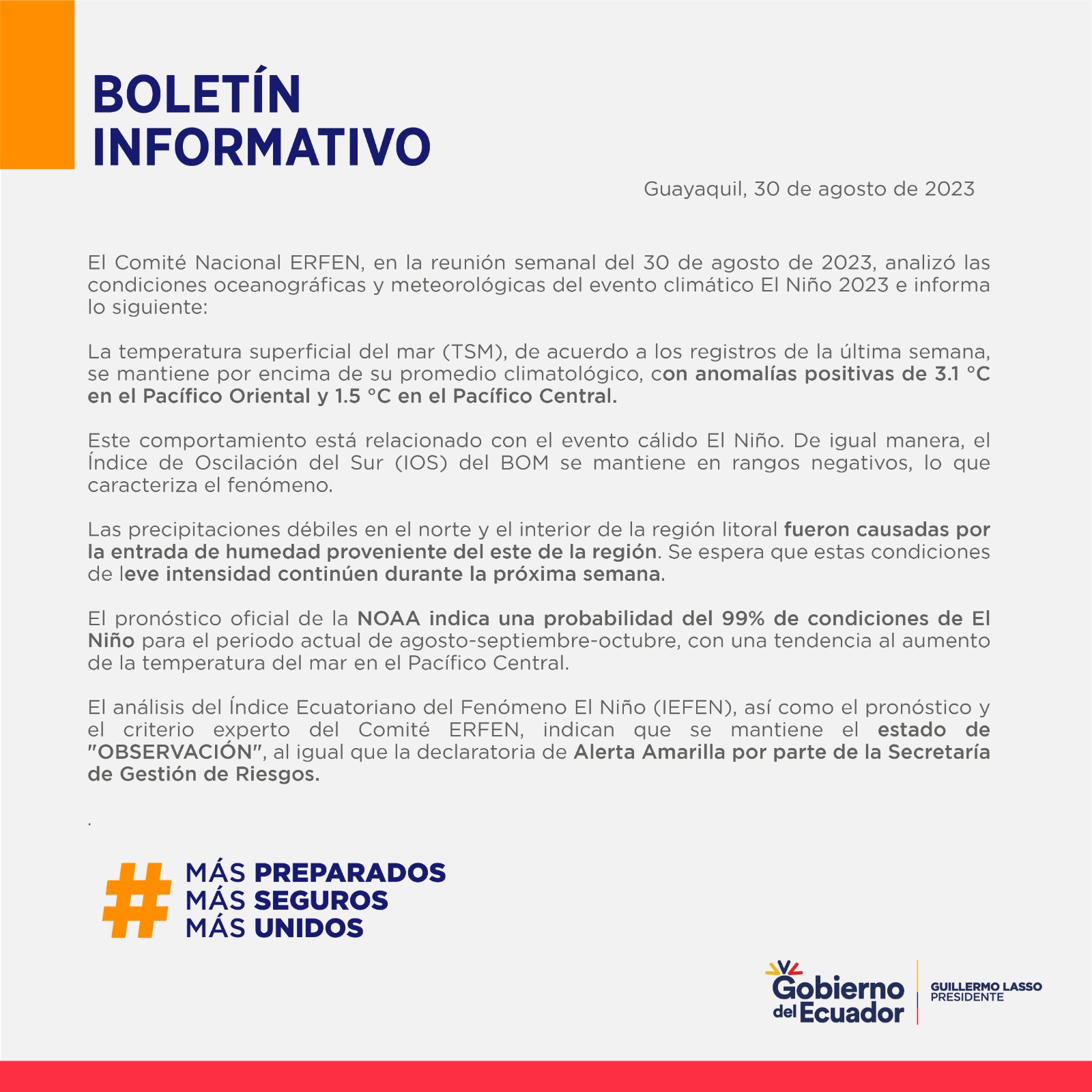 ERFEN - Boletín informativo 30 de agosto de 2023