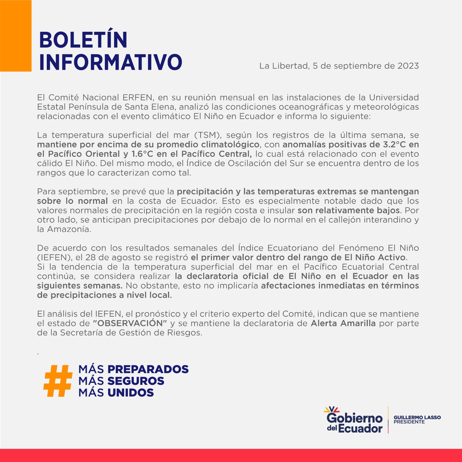 ERFEN - Boletín informativo 5 de septiembre de 2023