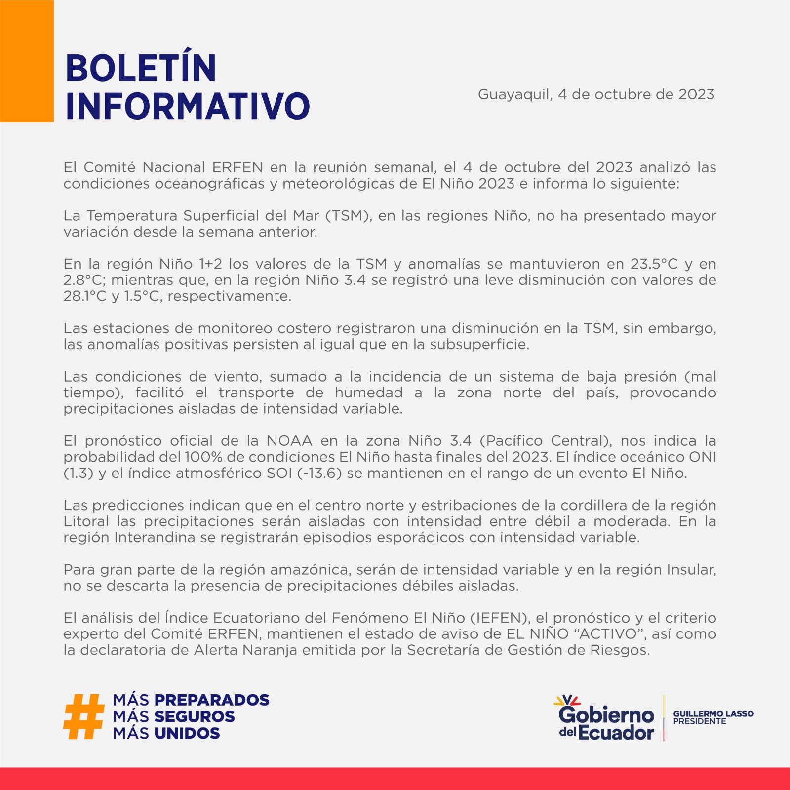 ERFEN - Boletín informativo 4 de octubre de 2023