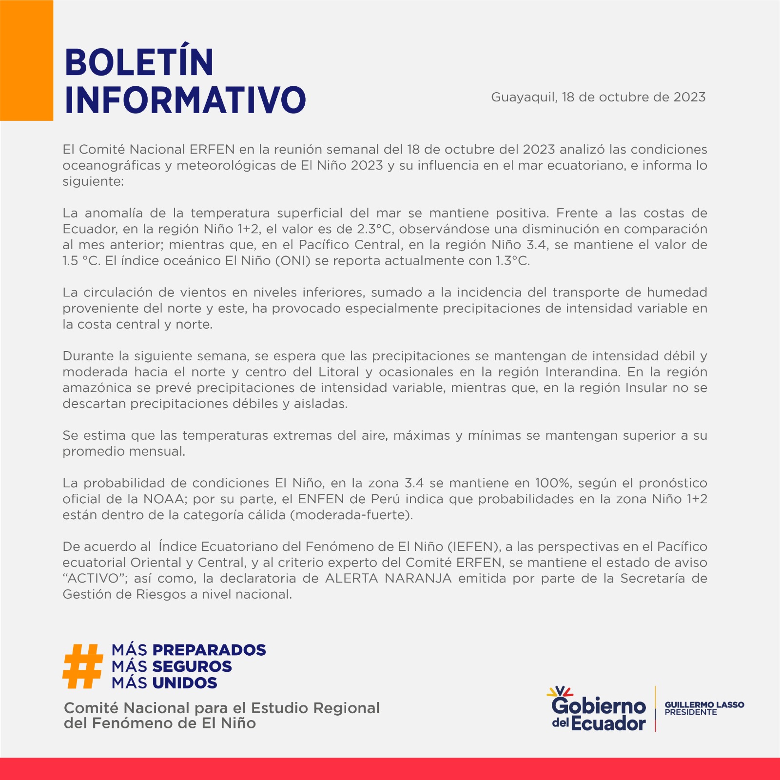 ERFEN - Boletín informativo 18 de octubre de 2023