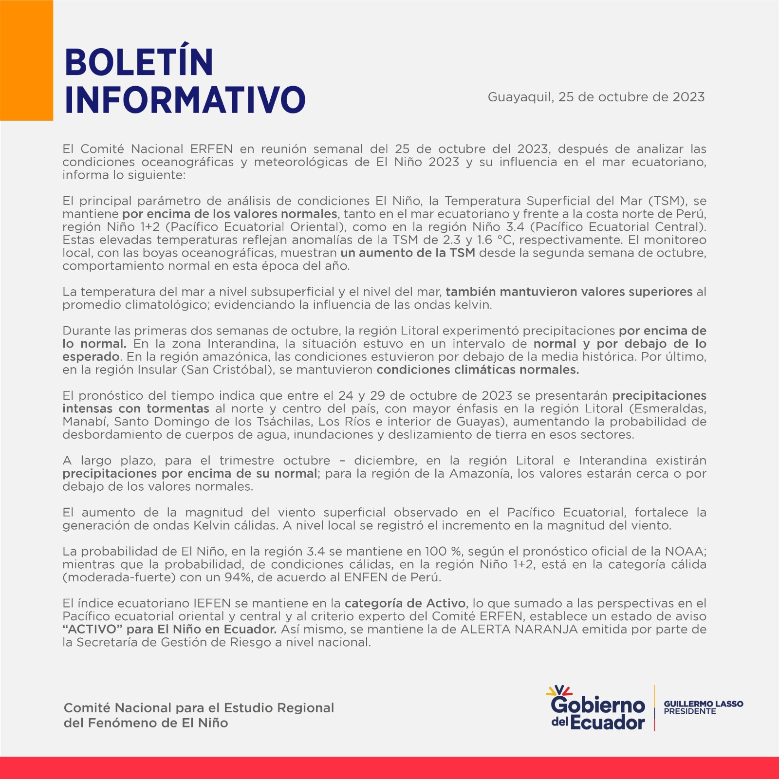 ERFEN - Boletín informativo 25 de octubre de 2023
