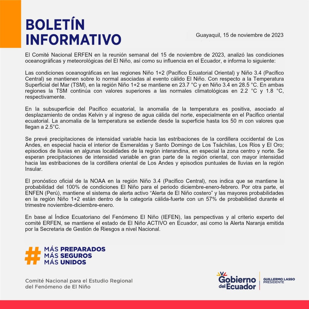 ERFEN - Boletín informativo 15 de noviembre de 2023