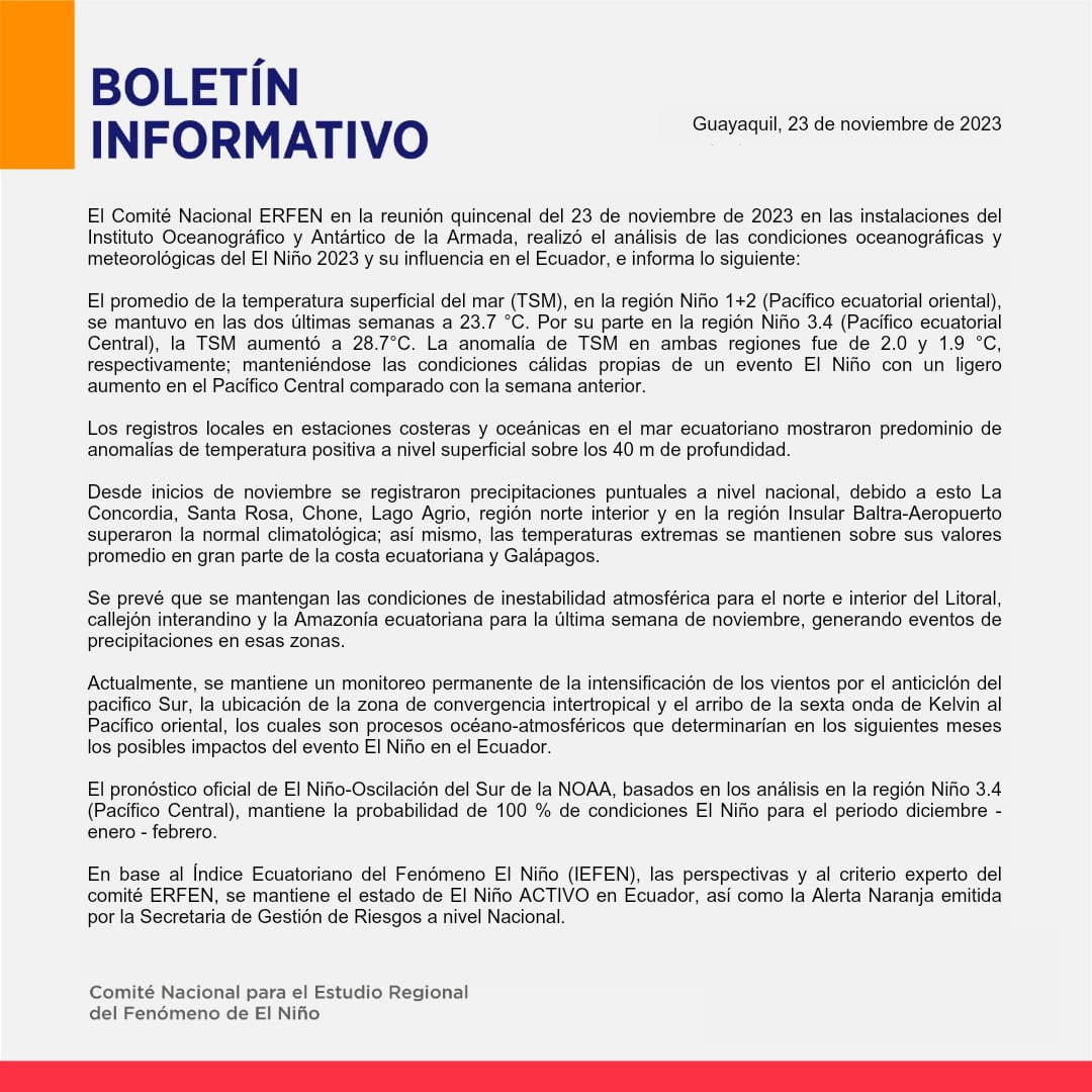 ERFEN - Boletín informativo 23 de noviembre de 2023