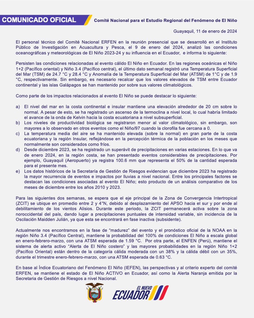 ERFEN - Boletín informativo 11 de enero de 2024