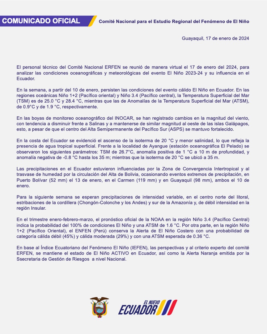 ERFEN - Boletín informativo 17 de enero de 2024