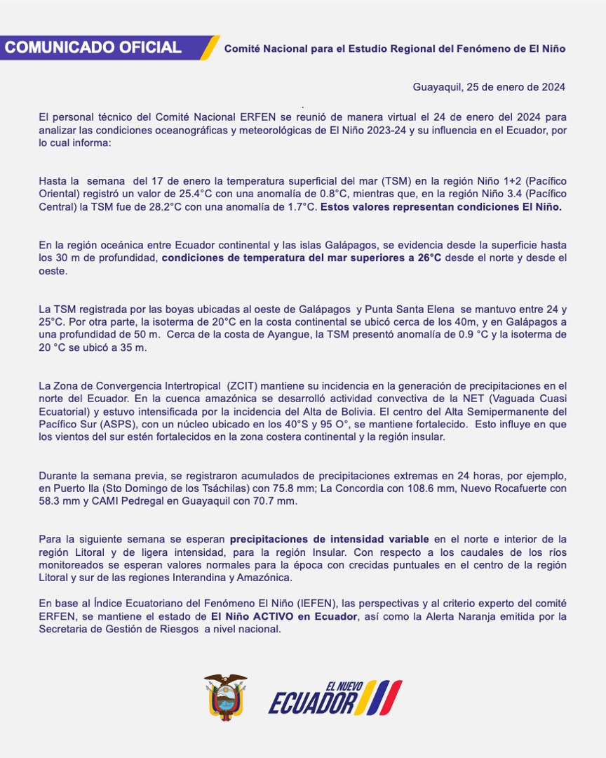 ERFEN - Boletín informativo 25 de enero de 2024