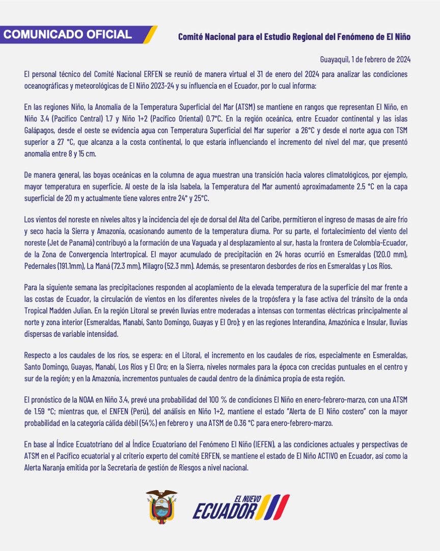 ERFEN - Boletín informativo 1 de febrero de 2024