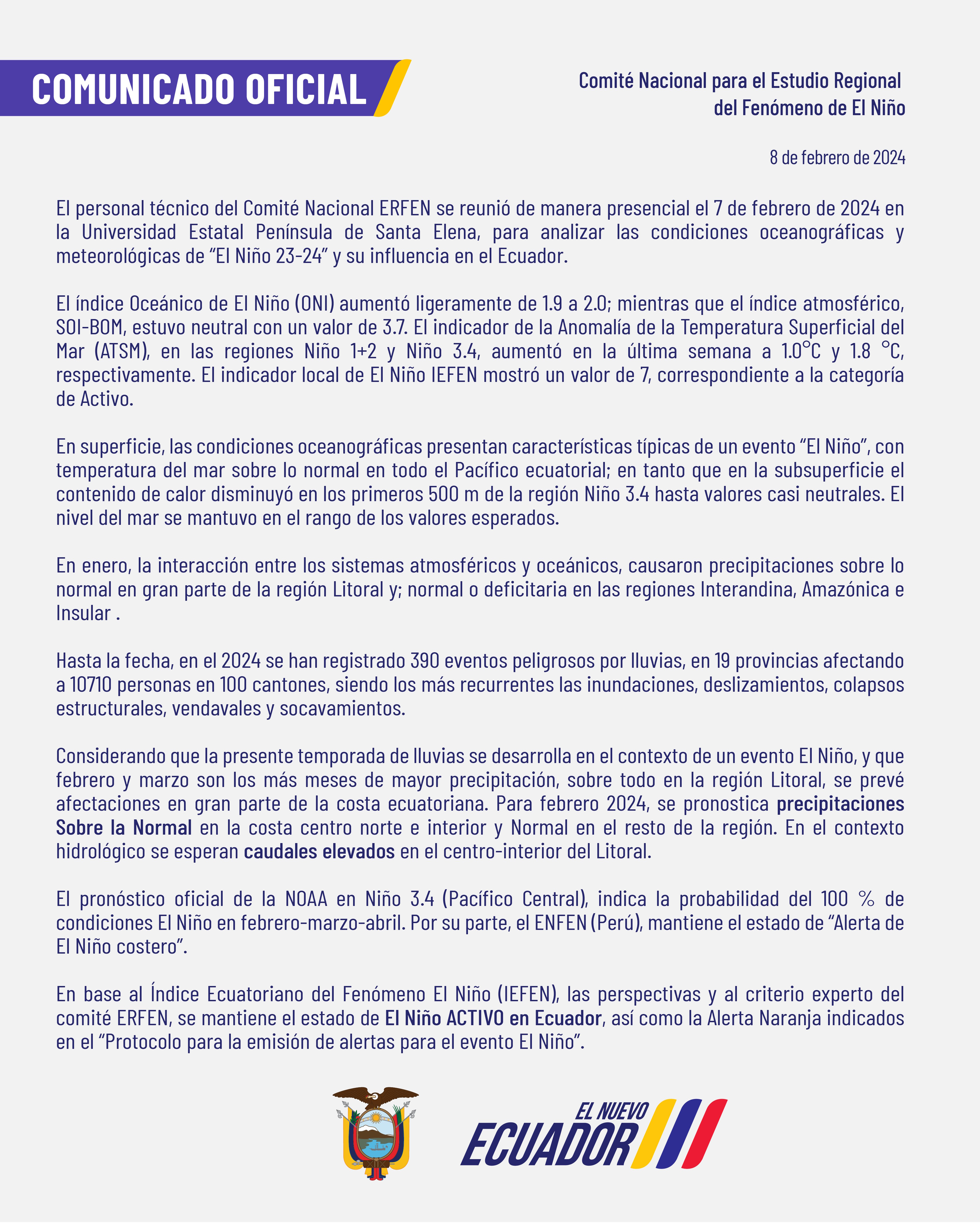 ERFEN - Boletín informativo 8 de febrero de 2024