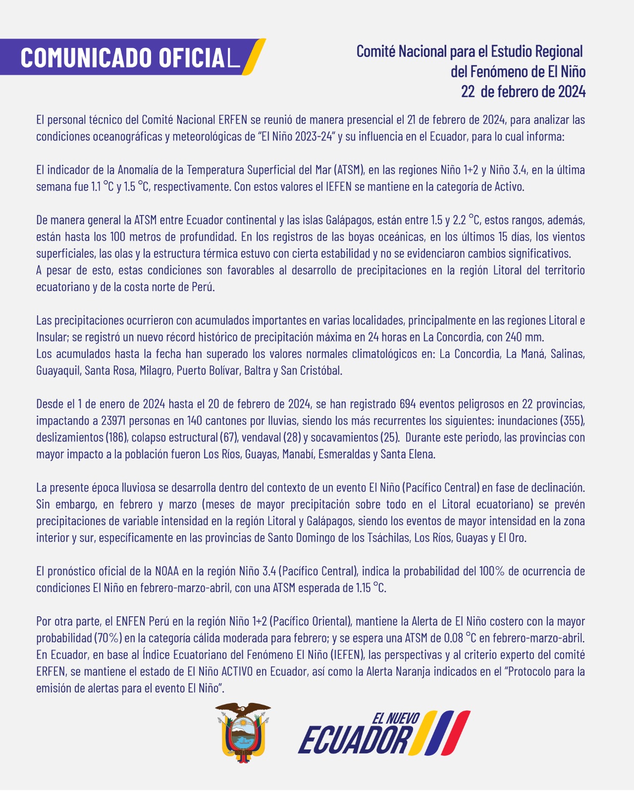 ERFEN - Boletín informativo 22 de febrero de 2024
