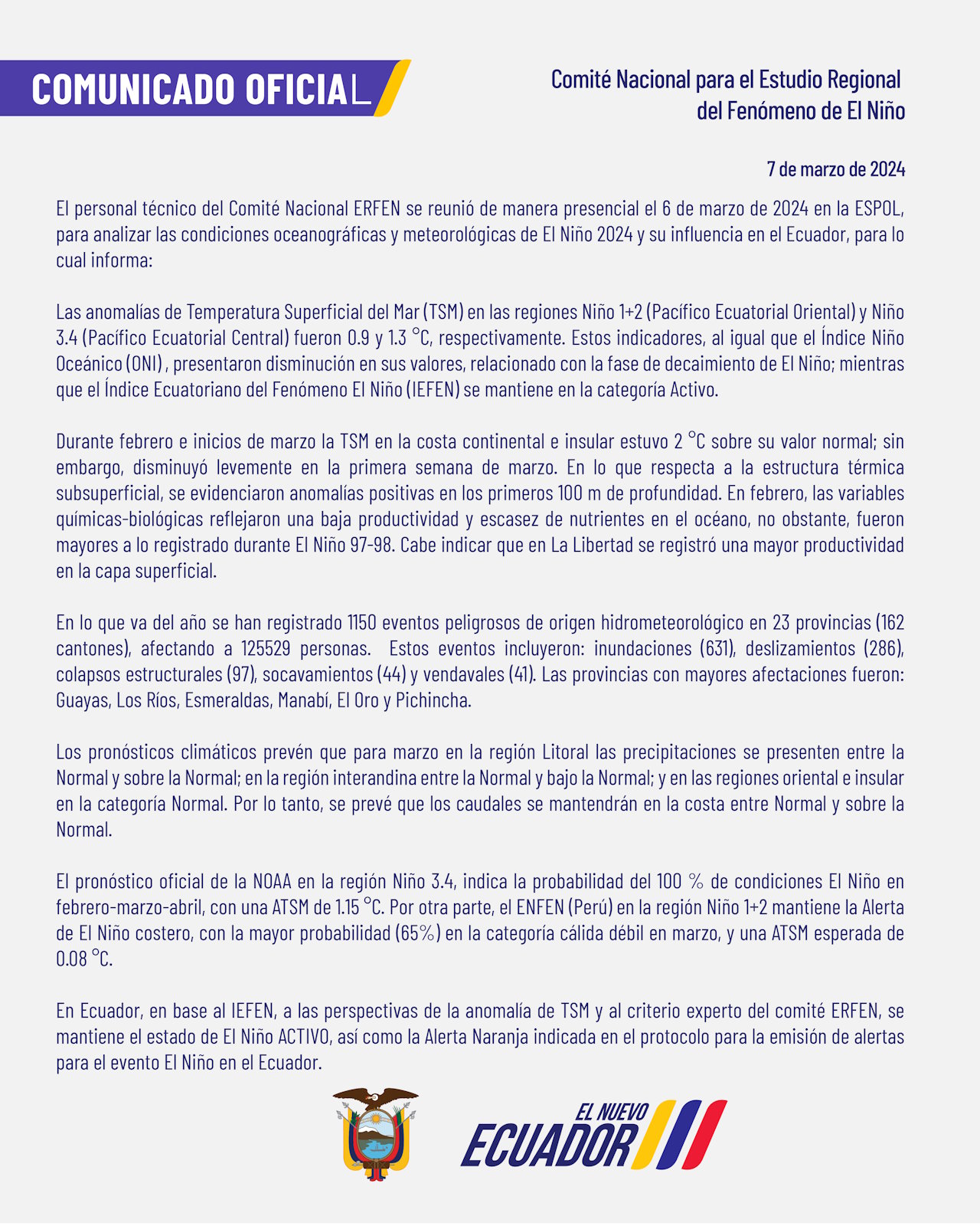 ERFEN - Boletín informativo 7 de marzo de 2024