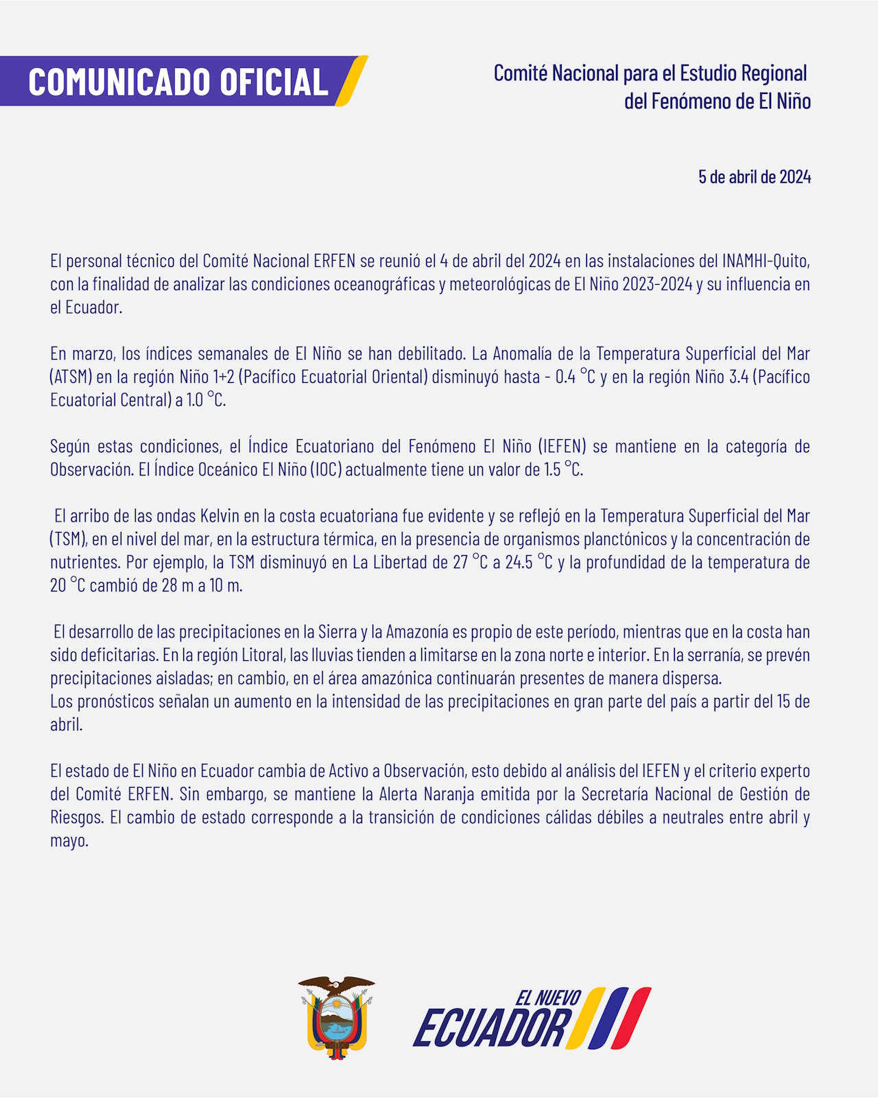 ERFEN - Boletín informativo 5 de abril de 2024