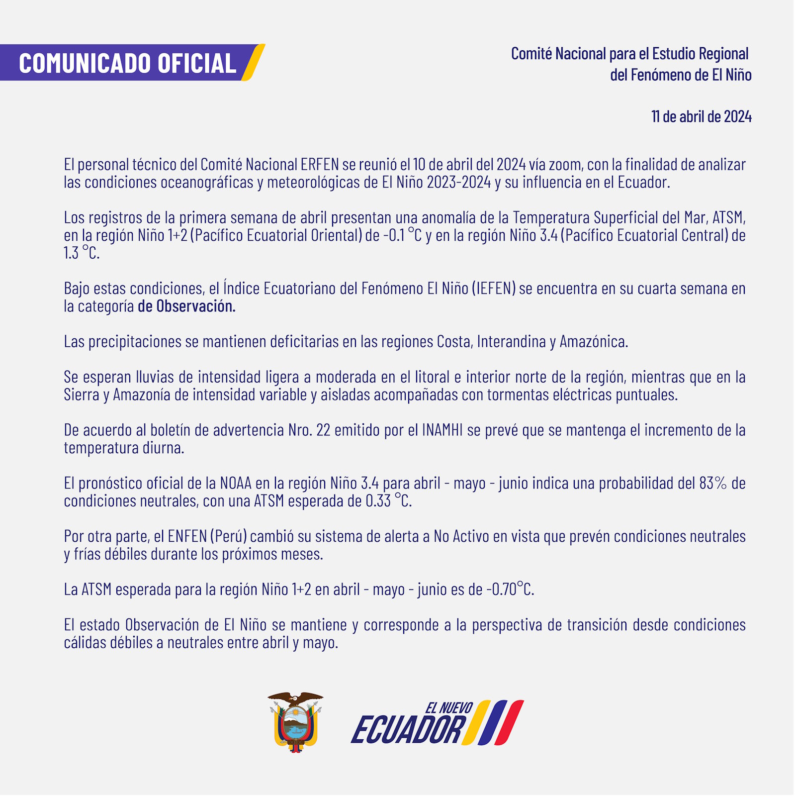 ERFEN - Boletín informativo 11 de abril de 2024