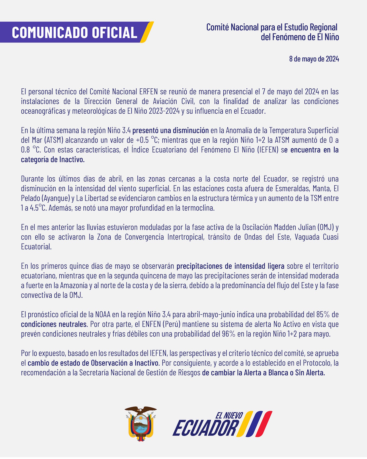ERFEN - Boletín informativo 8 de mayo de 2024