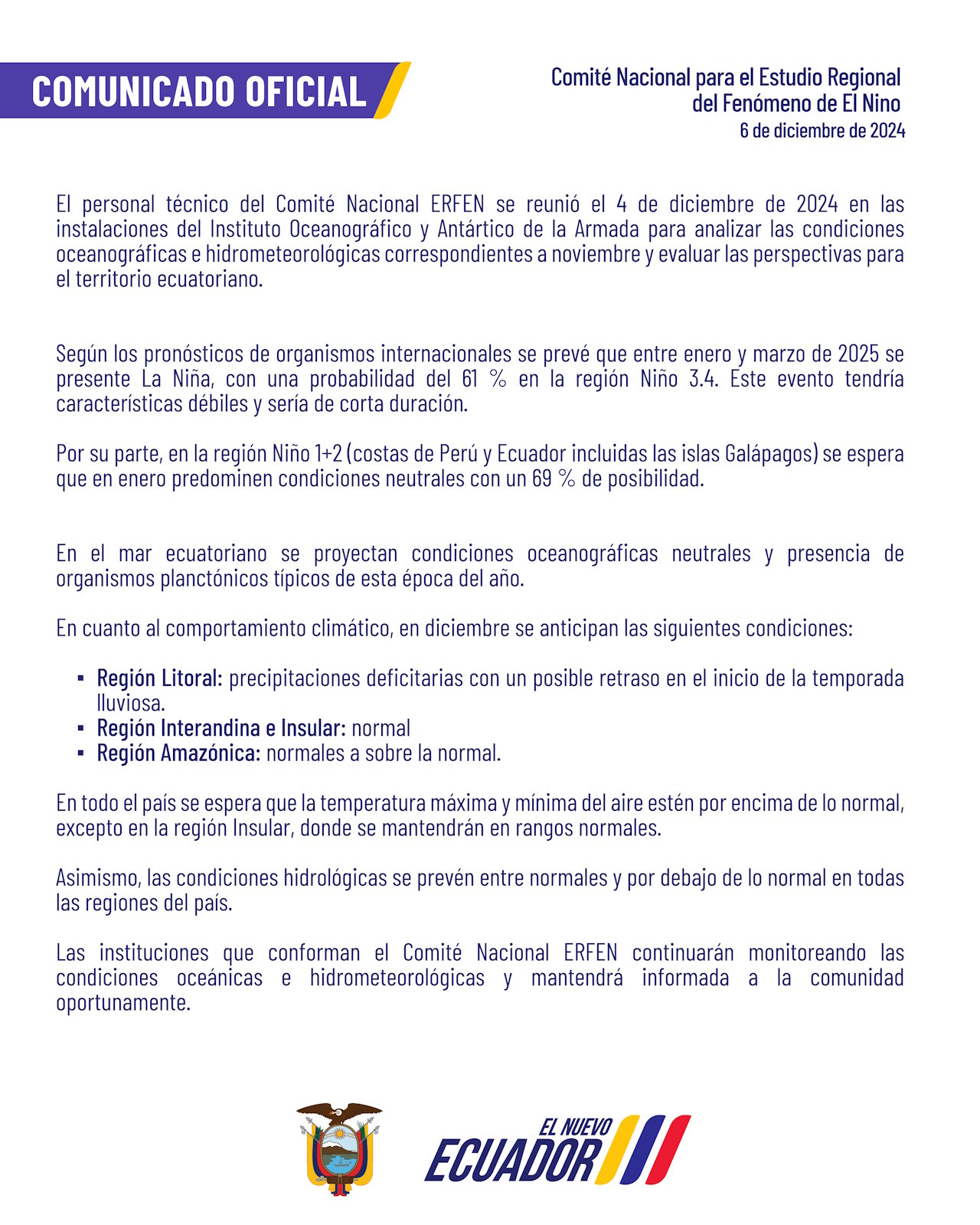 ERFEN - Boletín informativo 4 de diciembre de 2024