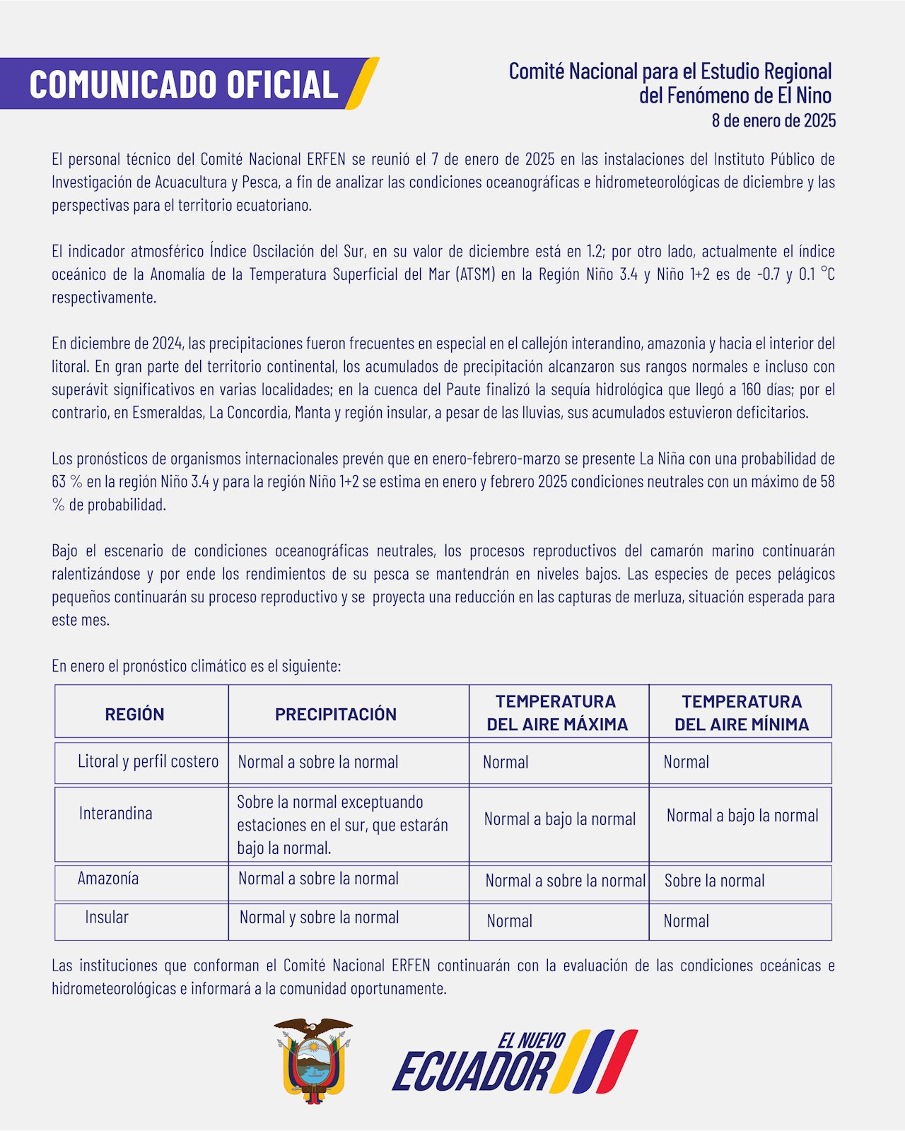 ERFEN - Boletín informativo 7 de enero de 2025