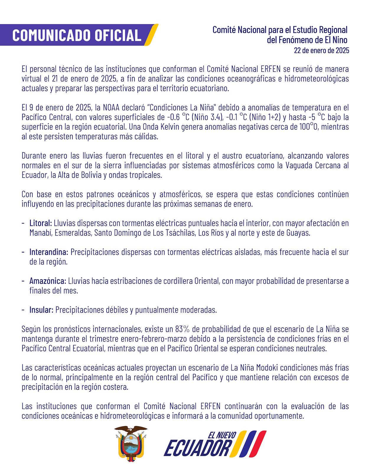 ERFEN - Boletín informativo 21 de enero de 2025