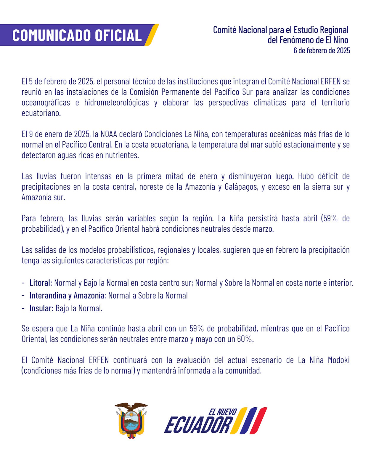 ERFEN - Boletín informativo 5 de febrero de 2025