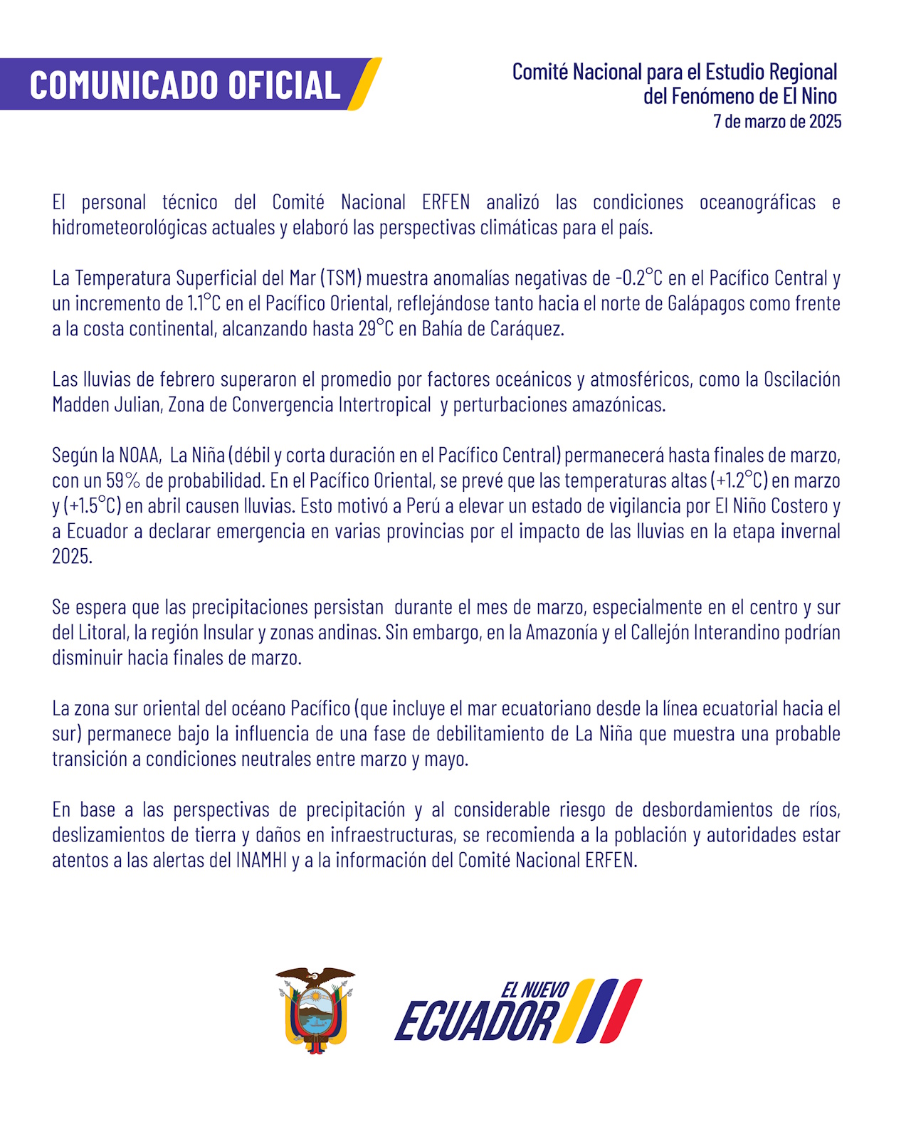 ERFEN - Boletín informativo 7 de marzo de 2025
