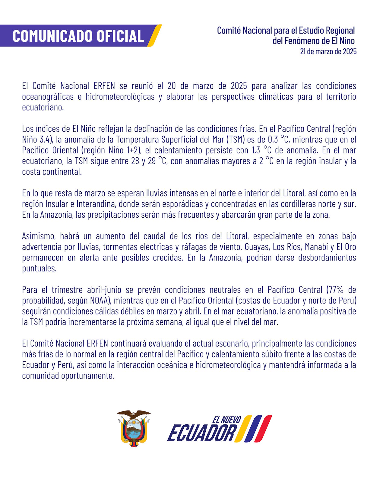 ERFEN - Boletín informativo 20 de marzo de 2025