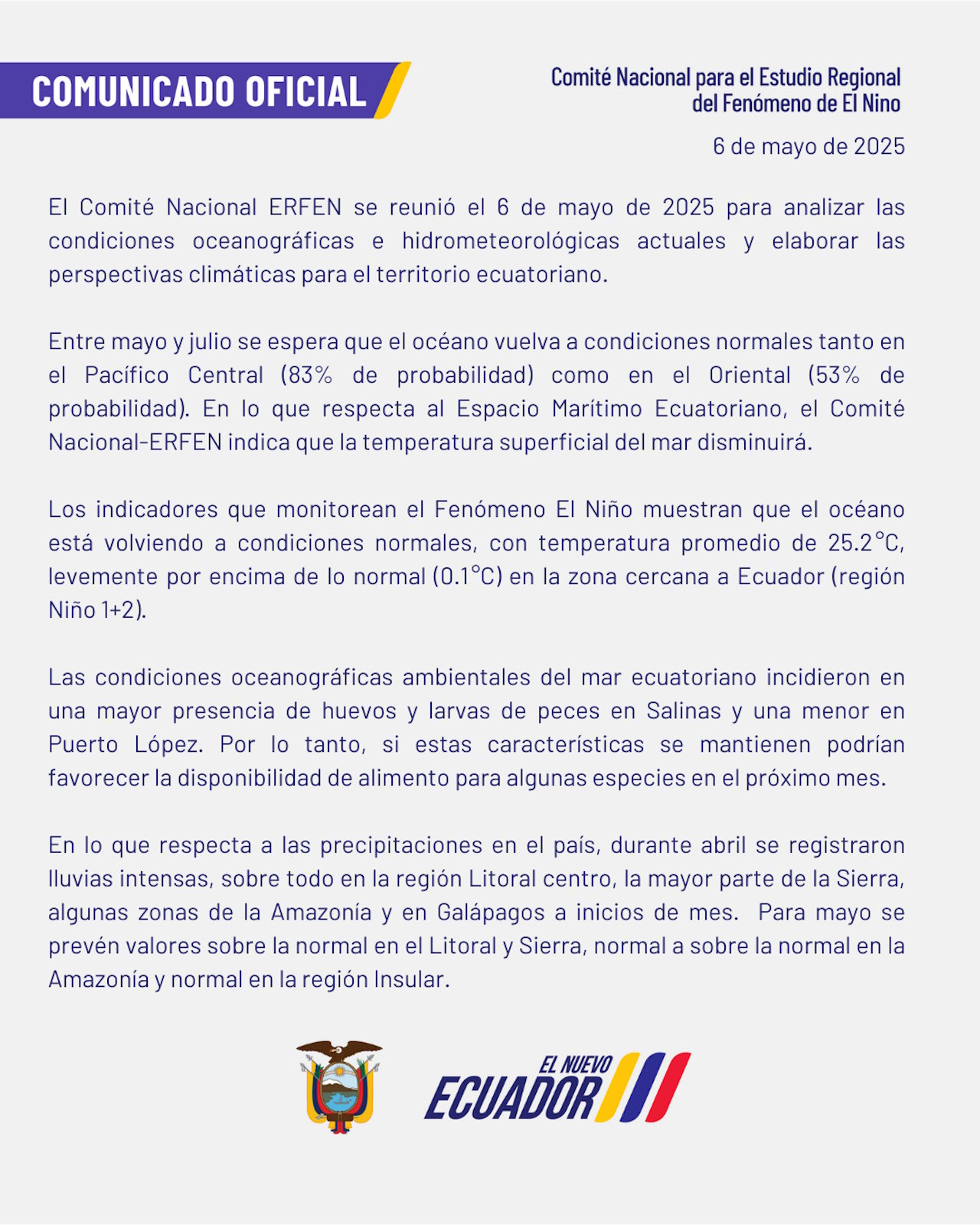 ERFEN - Boletín informativo 6 de mayo de 2025