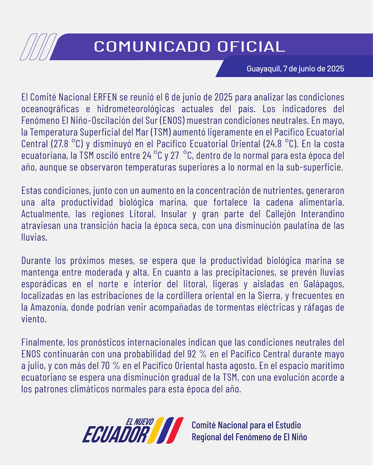 ERFEN - Boletín informativo 7 de junio de 2025