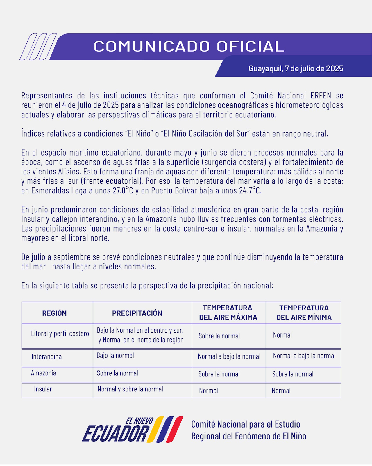 ERFEN - Boletín informativo 4 de julio de 2025