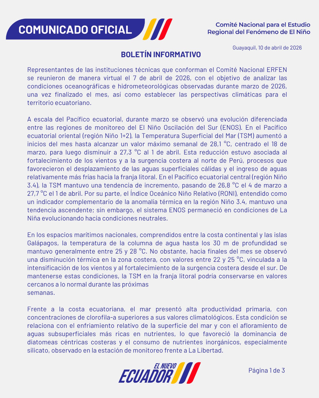 Boletín informativo ERFEN - 7 de abril de 2026