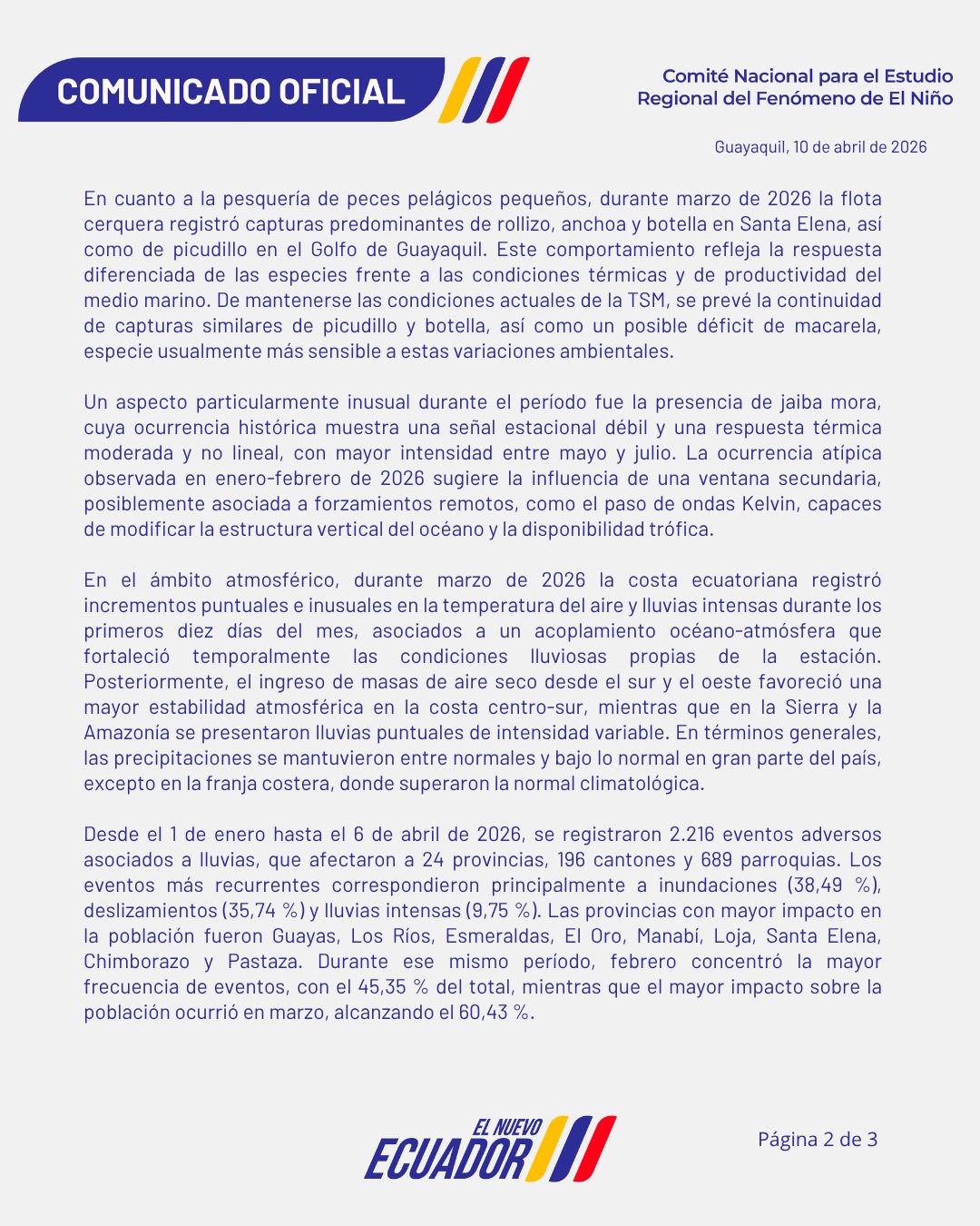 Boletín informativo ERFEN - 7 de abril de 2026