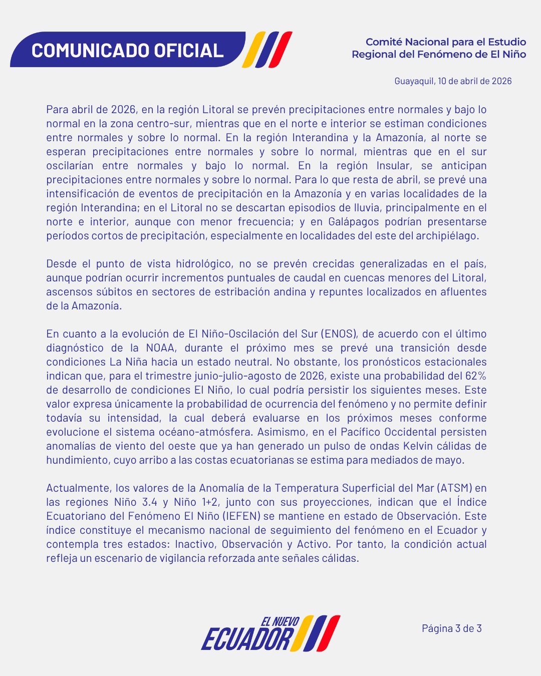 Boletín informativo ERFEN - 7 de abril de 2026
