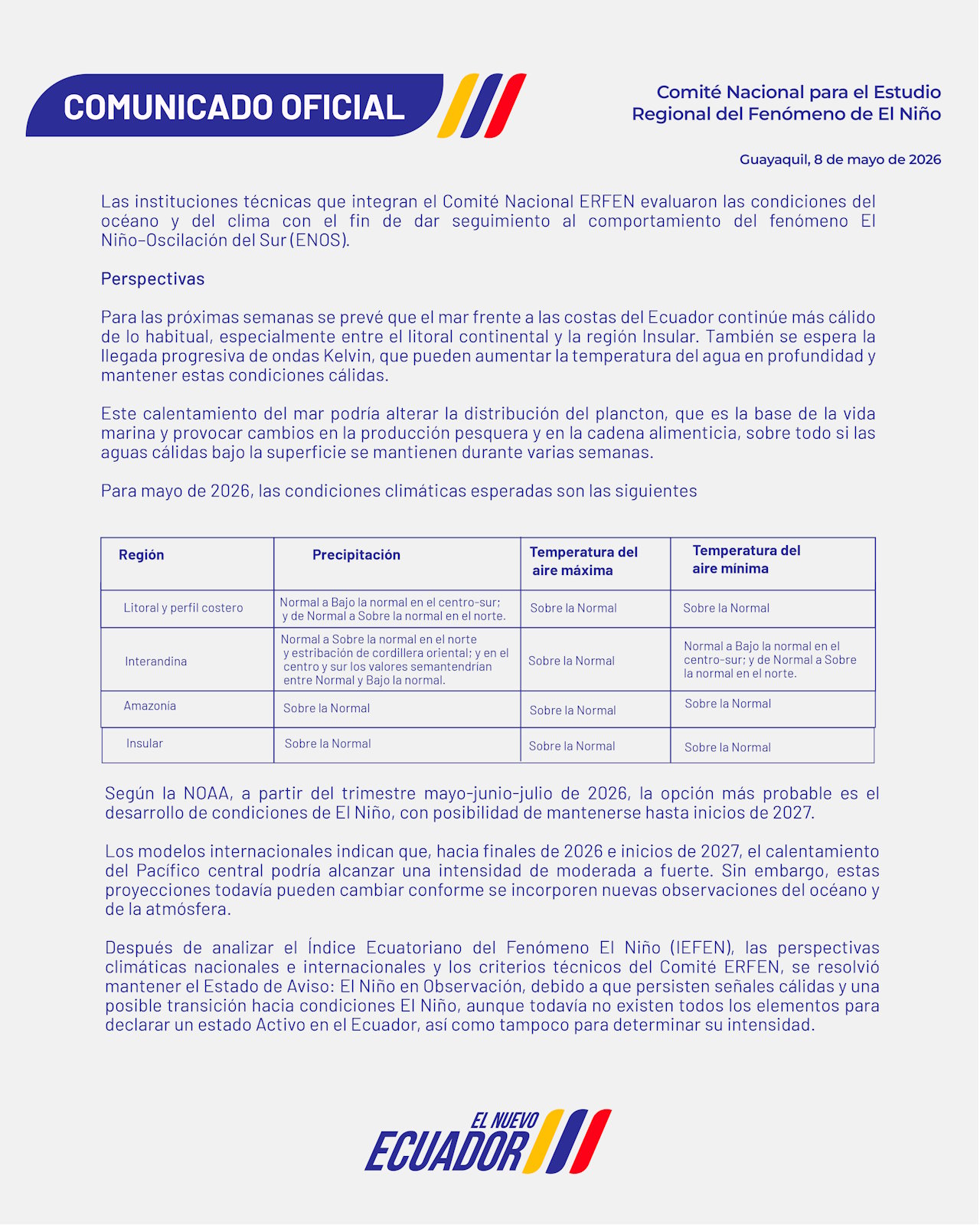 Boletín informativo ERFEN - 6 de mayo de 2026