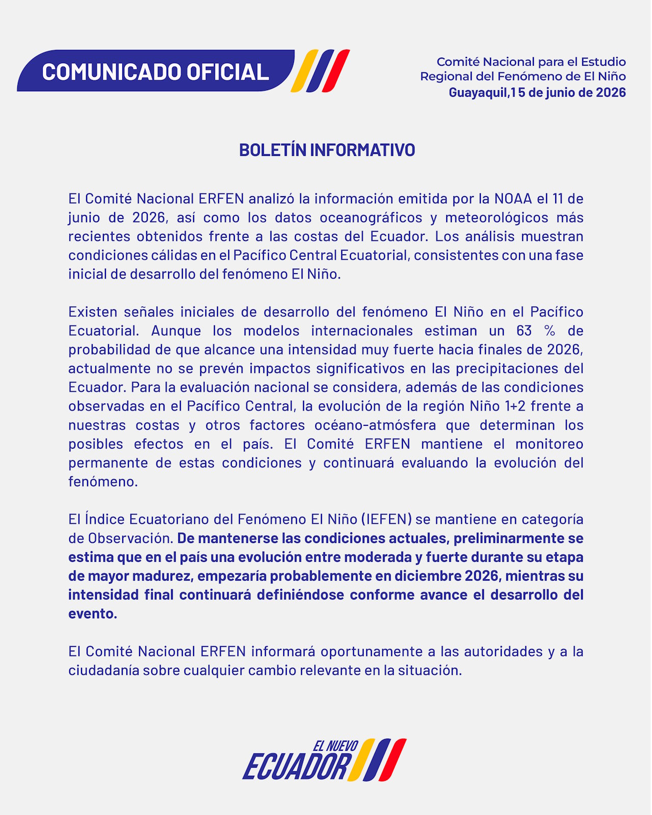 Boletín informativo ERFEN - 11 de junio de 2026