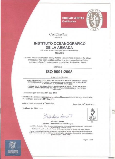 Instituto Oceanográfico recibe recalificación ISO 9001:2008