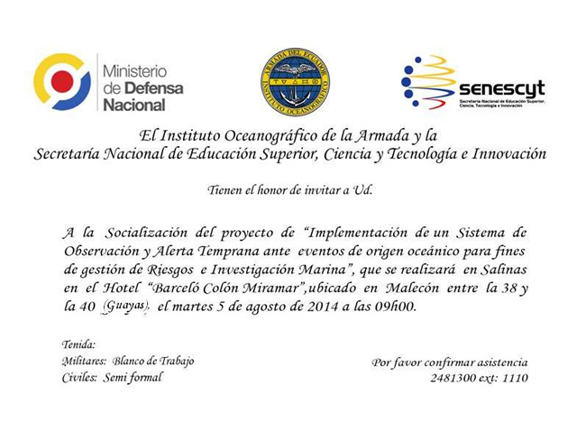 Personal técnico del Instituto Oceanográfico de la Armada socializará  proyecto "Sistema de  Observación y Alerta Temprana" en Salinas