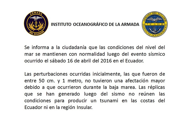 Condiciones del nivel del mar se mantienen con normalidad