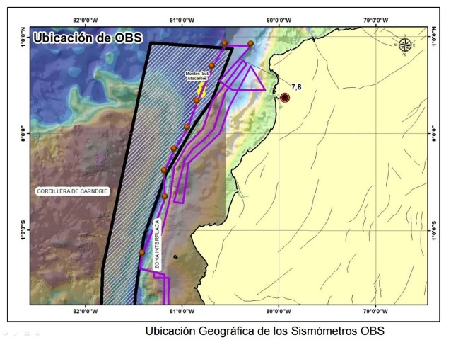 Técnicos del Inocar e IRD efectuaron estudios a bordo del BAE Orión para determinar zonas de deformación y colocación de sismógrafos en el fondo océanico a lo largo de la costa ecuatoriana