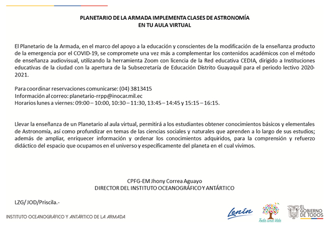 Planetario de la Armada implementa clases de astronomía en tu aula virtual