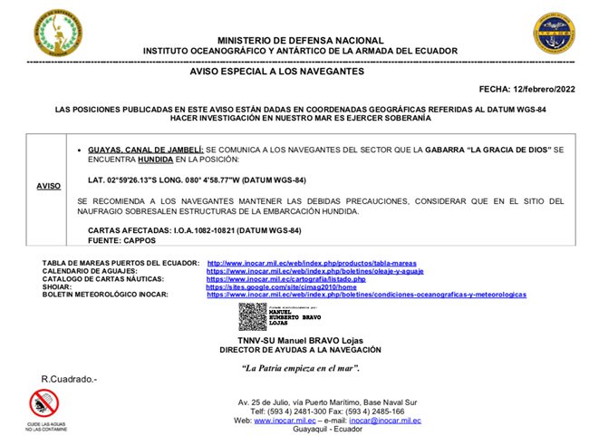 Aviso especial navegantes