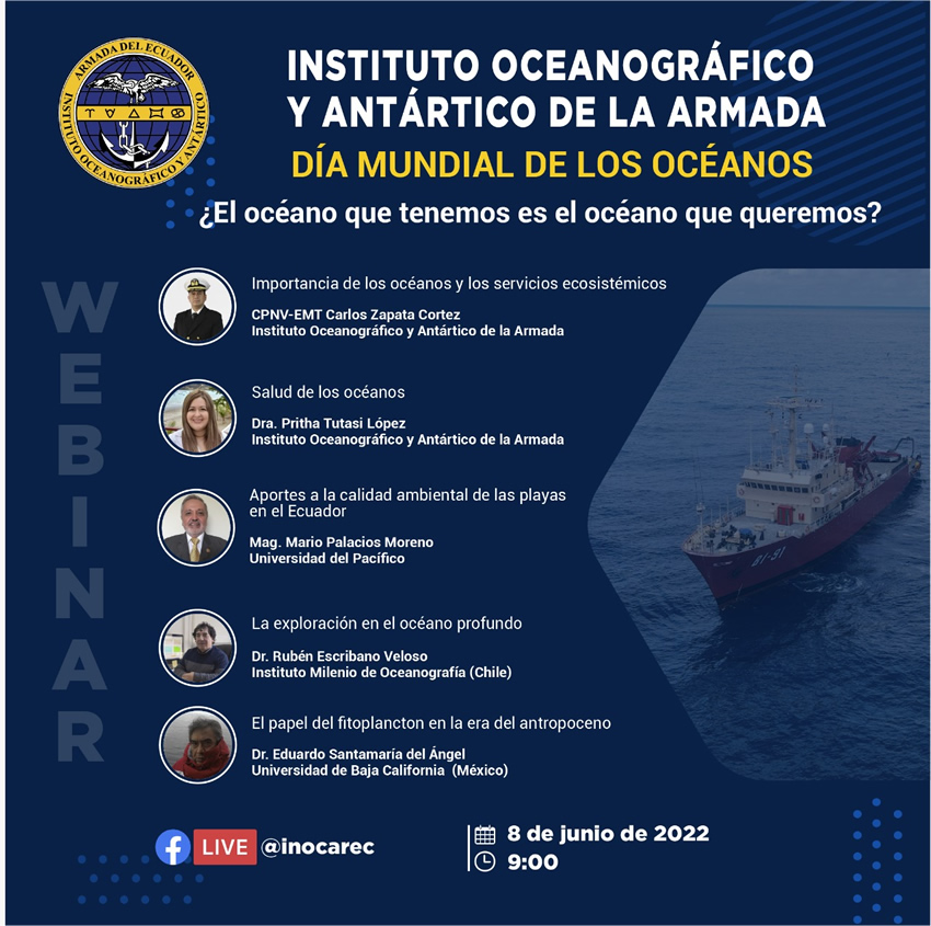 Inocar organiza seminarios virtuales por el Día Mundial de los Océanos